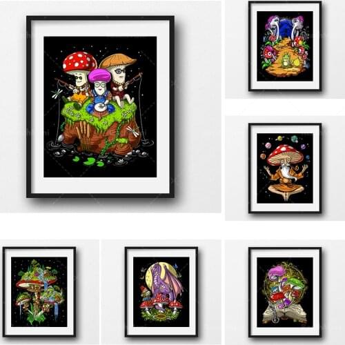 Magic Mushroom Island Canvas Poster-Psychedelic Fungus Wall Decoration-Fantasy Nature Poster-Mushroom Fungus Art Print-Hippie Ro