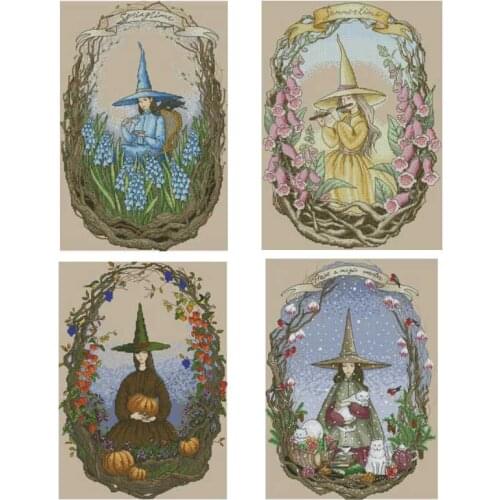 Top Four Seasons Witch Counted Cross Stitch 11CT 14CT DIY Chinese Cross Stitch Kits Embroidery Needlework Sets