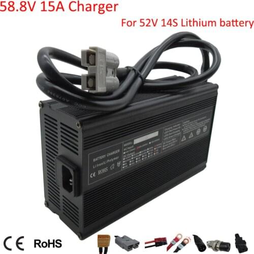 900W 51.8V 52V 15A lithium charger Output 58.8V 110/220V Use for 14S 52V 50AH 100AH battery pack forklift sweeper charger