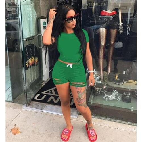 Womens 2021 Round Neck T-shirt Burnt Flower Shorts Set Leisure Sports Fashion Two Piece Set