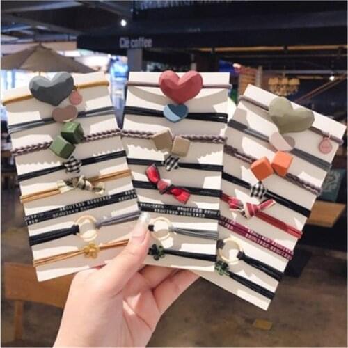 Women Elastic Hair bands Hair tie Girl Acrylic Matt Geometric Beads Korean Hair Accessories Handmade Head bands Wholesale