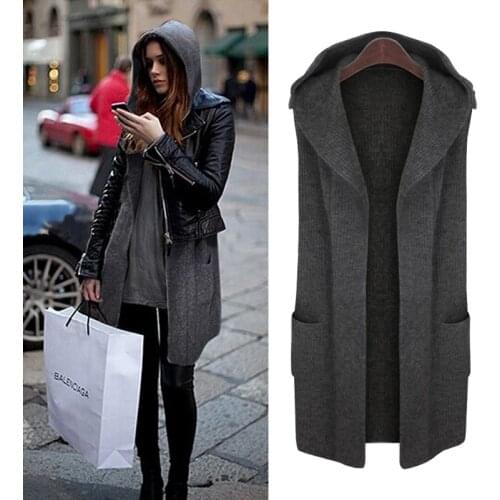 New autumn and winter woolen woven fat MM big yards womens long hooded sweater vest cardigan tide 5XL