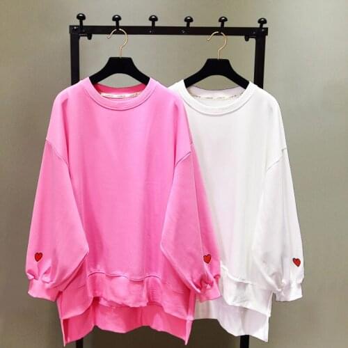 TREND-Setter 2018 Spring Loose Hoodies Women Love Embroidery Sweatshirt Pink Pullover Oversize