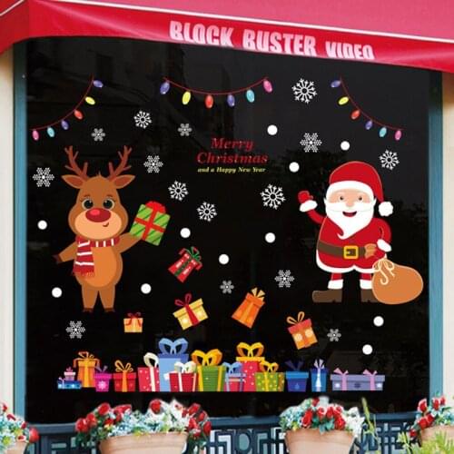 1Pcs New Santa Claus Elk Shopping Mall Christmas Decoration Cute Cartoon Window Glass Electrostatic Stickers For Home Restaurant