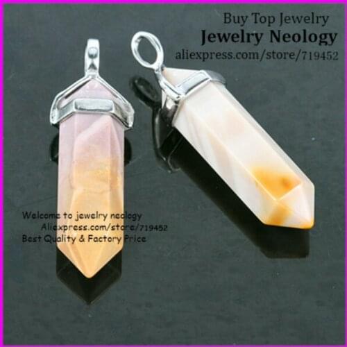 10pcs/lot Nature yolk Stones Gem Hexagonal Point Reiki Chakra Necklaces Earrings Pendant Beads Druzy Jewelry Pendant