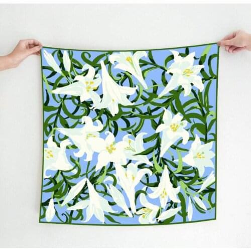 100% Twill Silk Scarf Shawl Floral Print Elegant Silk Scarves Wraps 88*88cm Hand Rolled Edges