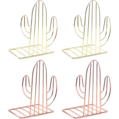 2PCS/Pair Creative Cactus Shaped Metal Bookends Book Support Stand Desk Organizer Storage Holder Shelf