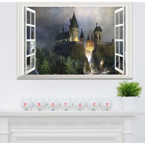 3d Window Decal Wall Stickers Europe Castle Architecture Beautiful Landscape Wallpapers PVC Vinyl Sticker Mural Art Home Decor