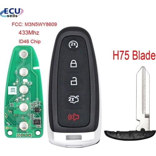 5 Button Smart Remote Key Fob for Ford Edge Escape Expedition C-max Taurus Flex Focus 433MHz ID46 PCF7953 M3N5WY8609 H75 blade