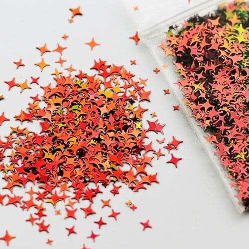 50g/Bag 1.78 oz Chameleon Nail Art Glitter Sequins 3/4/5mm Four-Pointed Star Holographic Flakes Laser Nail Glitter Flakes Tr#37