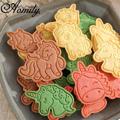 Aomily 6pcs/Set Unicorn Shape Plunger Mold Cake Decorating Tool Biscuit Cookie Cutters Cupcake Mould Fondant Pastry Bake Cutter