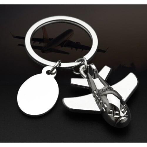 FREE SHIPPING BY DHL 100pcs/lot New Metal Airplane Keychains with Blank Plate Zinc Alloy Plane Keyrings for Gifts Custom LOGO