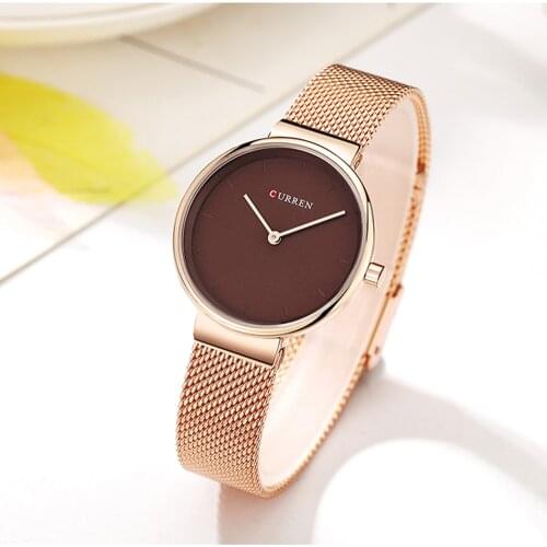 Ladies Dress Mesh Bracelet Watches with Stainless Steel CURREN Simple Fashion Quartz Wristwatch Women Clock Female Montre femme