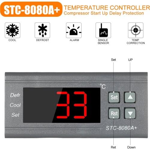 Digital Temperature Controller STC-8080A+ Refrigerator Thermostat for Refrigerator Automatic Defrosting with NTC Sensor 220V