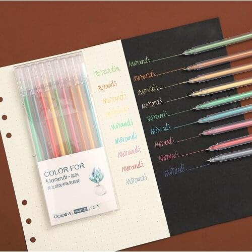 9pcs/set 0.5mm Morandi Color Gel Pen Kawaii Journal Marker Pen For Student Office & School Supplies Pen Stationery