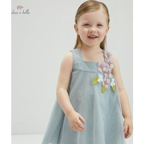 DB17785 dave bella summer baby girls cute floral mesh dress children fashion party dress kids infant lolita clothes