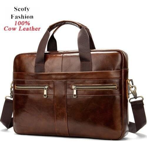 100% Genuine Leather Bussiness Handbag Men Briefcase Laptop Messenger Bag Fashion Shoulder Crossbody Bags Hand Tote Bag