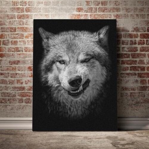 Home Decor Canvas Wild Angry Black Wolf Face Paintings Animal Pictures Wall Art Printed Modular Poster Frame Artwork Living Room