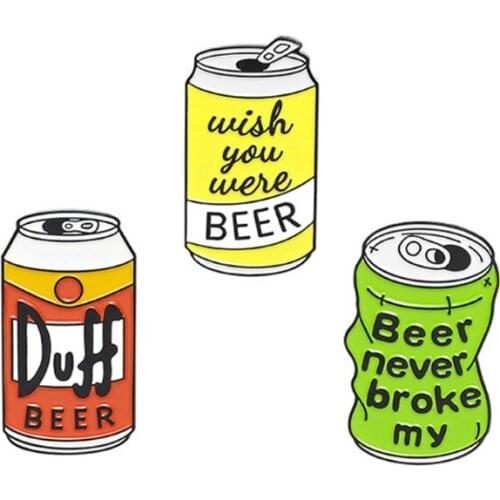 Beer Can Enamel Pin Custom Duff Beer Brooch Bag Clothes Lapel Pin WISH YOU WERE BEER Badge TV Jewelry Gift for Fans Friends