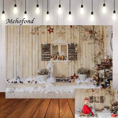 Mehofond Photography Background Winter Wooden Wall Texture Floor Christmas Window Gift Kid Family Portrait Backdrop Photo Studio