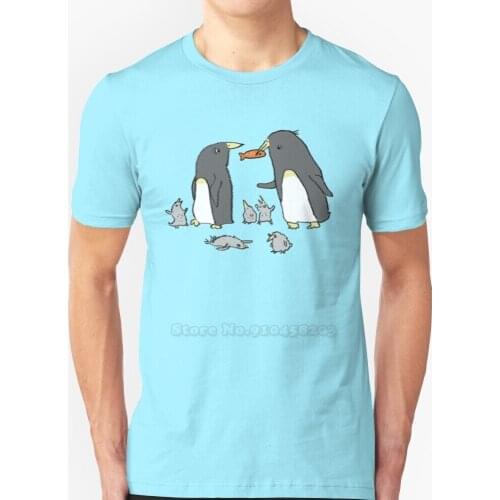 Penguin Family New Trend T-Shirt Men Summer High Quality Cotton T-Shirt Tops Waiting Penguins Bird Ice Happy Feet Music Book