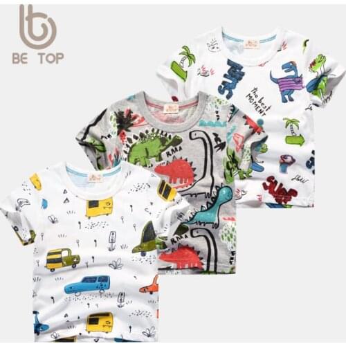 Baby boys girls Tees 1-9T kids summer 100% cotton T-shirt children cartoon dinosaure shirt pullover clothes for children outfit