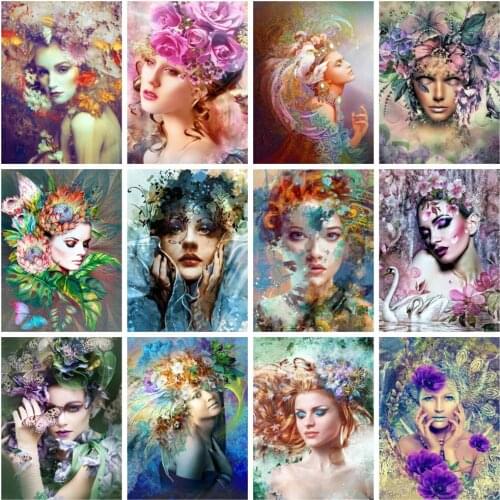 Huacan 5D DIY Diamond Painting Woman Diamond Embroidery Mosaic Portrait Flower Picture Of Rhinestones Home Decor Gift