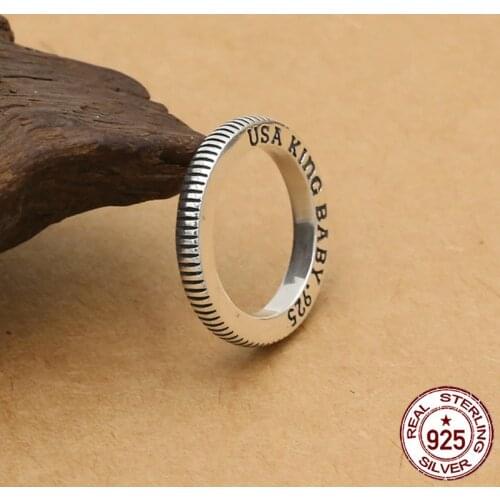 S925 sterling silver ring personality fashion jewelry retro hand-carved letters ring punk mens ring 2018 new hot