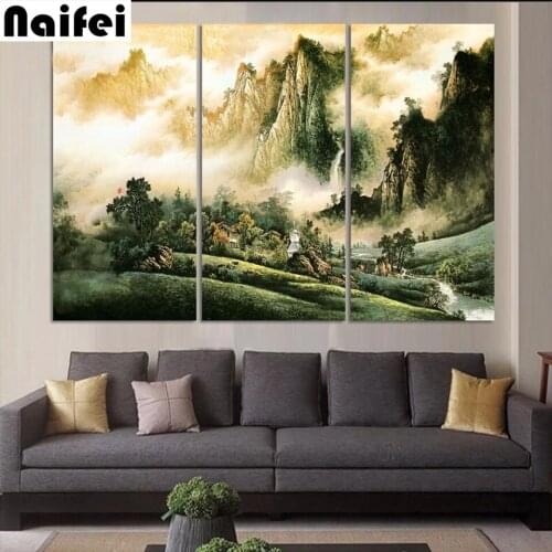 3 Pieces Mountain And River Landscape Diamond Painting Cross Stitch 5D Diamond Embroidery Rhinestone mosaic Pictures wall art