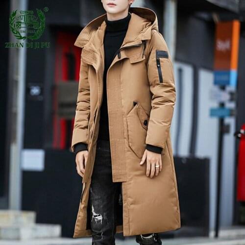 Long White Duck Down Jacket Men Thick Warm Hooded Cargo Overcoats Male Winter Windproof Big Pockets Down Clothing Mens Jackets