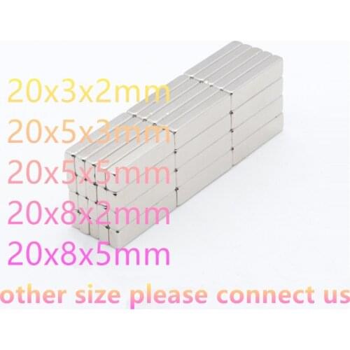 20/100PCS 20x3x2/20x5x3/20x5x5/20x8x2/20x8x5mm Block Magnet Strong Powerful Neodymium Magnets N35 Rectangular Imanes De Neodimio