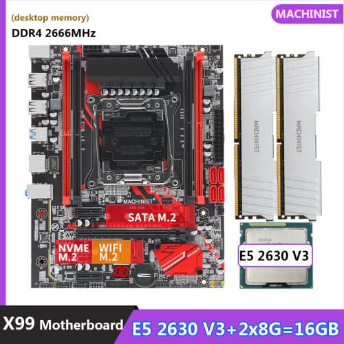 MACHINIST X99 Desktop Motherboard LGA 2011-3 Combo With Intel Xeon E5 2630 V3 DDR4 16GB 2*8g Desktop RAM M-ATX Mainboard X99-RS9