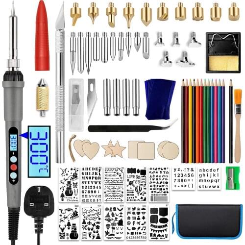 Wood burning kit 97 pieces 60W LCD soldering iron pen kit template for wood burning colored pencil engraving process embossing