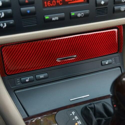 2pcs Red Real Carbon Fiber Sticker Gear Button Panel Cover Frame Trim for BMW Old 3 Series E46 1998-2005 LHD Vehicle Accessories