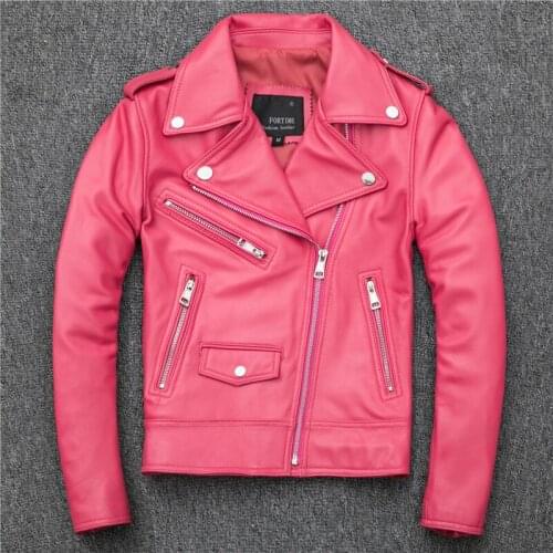 New Fashion Color Women Genuine Leather Jacket Sheepskin Locomotive Leather Jacket For Women