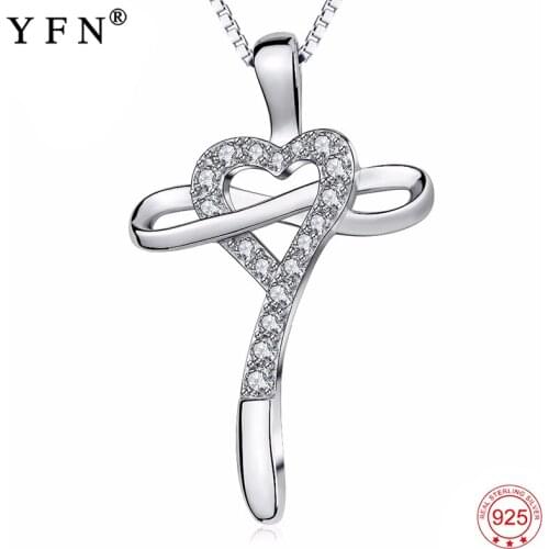 Geniuses 925 Sterling Silver Necklace CZ Crystal Love Heart Cross Shape Pendants Necklaces For Women Fashion Jewelry GNX13883
