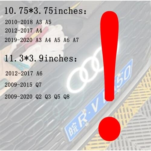 Emblem White Light Dynamic Logo Car Front Grille 11.3"X3.9" Suitable for 2012-2017 A6, 2009-2015 Q7, 2009-2020 Q2 Q3 Q5 Q8