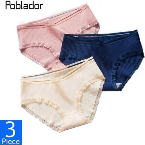 Poblador 3Pcs/lot Sexy Womens Cotton Panties Hip Lift Hollow Out Briefs Mid Waist Female Comfort Breathable Solid Lady Lingerie