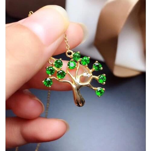 New year gift exquisite clear green diopside gemstone necklace women pendant 925 sterling silver golden color girl birthday giff