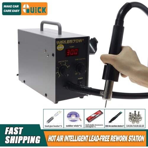 QUICK 857DW+ Adjustable Hot Air Gun Soldering Station with Heater Helical Wind Air Gun SMD Rework Station Hot air station