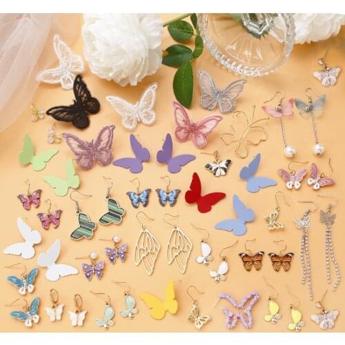 Fairy Multiple Butterfly Earrings 2020 Korean Colorful Metal Yarn Insect Drop Dangle Earrings for Women Statement Party Jewelry