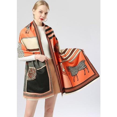 2020 Luxury brand Winter Scarf Women Cashmere Warm Pashmina Foulard Lady Luxury Horse Scarves Thick Soft Shawls Wraps