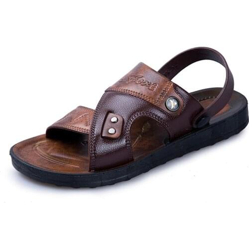 2021 New Summer Cool Water Flip Flops Men High quality Soft Leather Beach Slippers Fashion Man Casual Sandals Zapatos Hombre