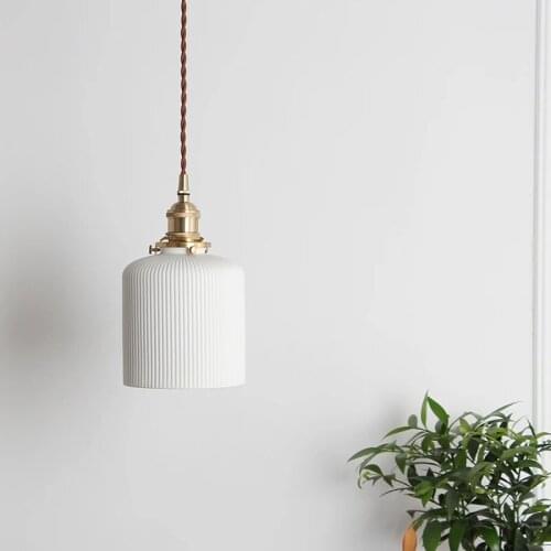Nordic retro brass ceramic chandelier simple bedroom dining room ceiling pendant light home decoration interior lighting