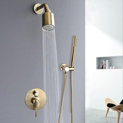 Bathroom Shower Faucet Set Solid Brass Hot & Cold SPA Shower Faucet Shower Mixer With Handheld In-Wall Type Brushed Gold/Black