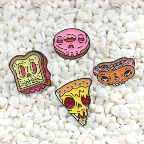Toast Pizza Donut Sandwich Hot Dog Exaggerated Skull brooch Personality Ghost Series Badge Halloween ornaments