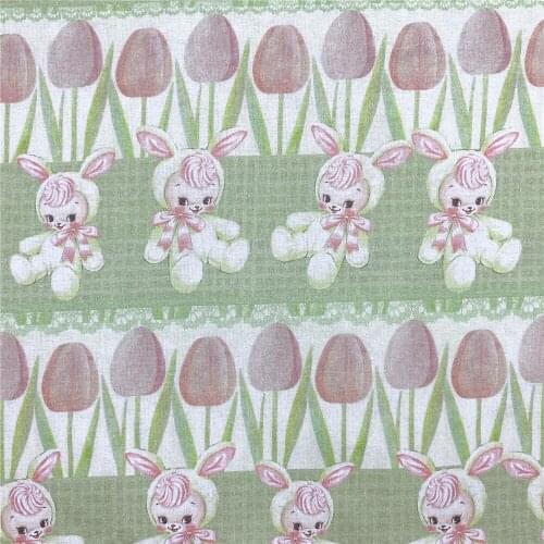 Tulip Pink bunny Cotton Printed Cloth Sewing Quilting Fabrics for Patchwork Needlework DIY material