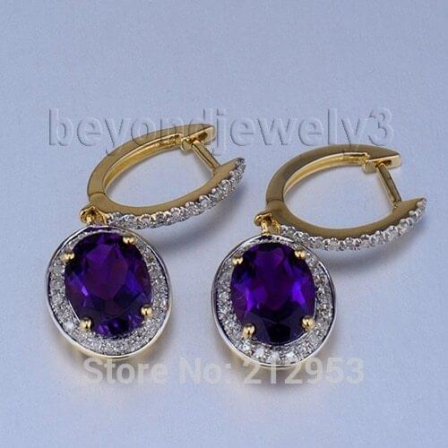 Vintage Oval 7x9mm Solid 14kt Yellow Gold Natural Purple Amethyst Earrings E0002