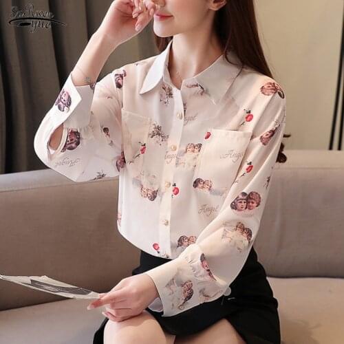 Blusas Mujer Women Tops and Blouse Long Sleeve Chiffon Shirt Women Korean Lantern Sleeve Print Floral Office Lady Clothing 8474