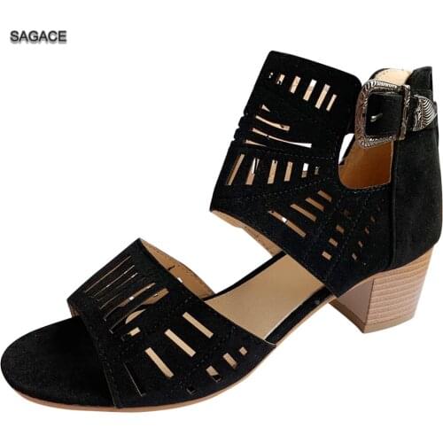 SAGACE Women Ladies Fashion Peep Toe High Heel Solid Buckle Casual Shoes Female Sandalias Mujer 2020 Ladies Beach Sandals